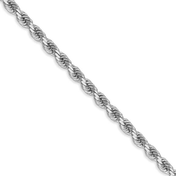 4mm 14k White Gold Solid Diamond Cut Rope Chain Necklace, 22 Inch